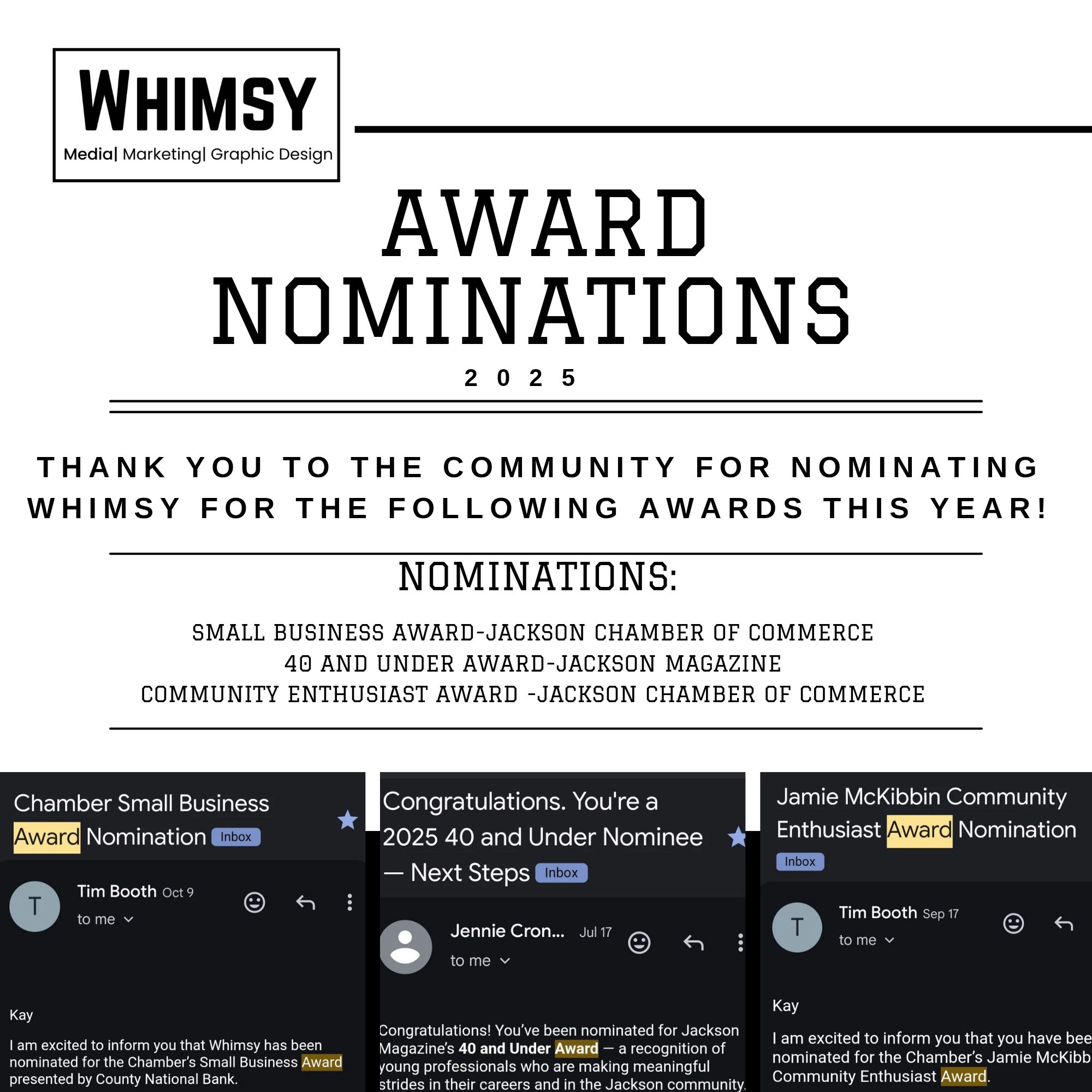 Community recognition promotional graphic created by Whimsy