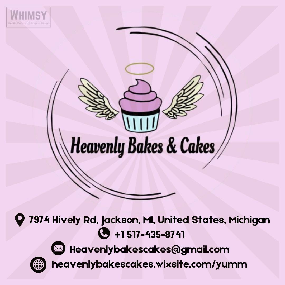 Heavenly Bakes & Cakes business advertisement with its cupcake identity and contact details