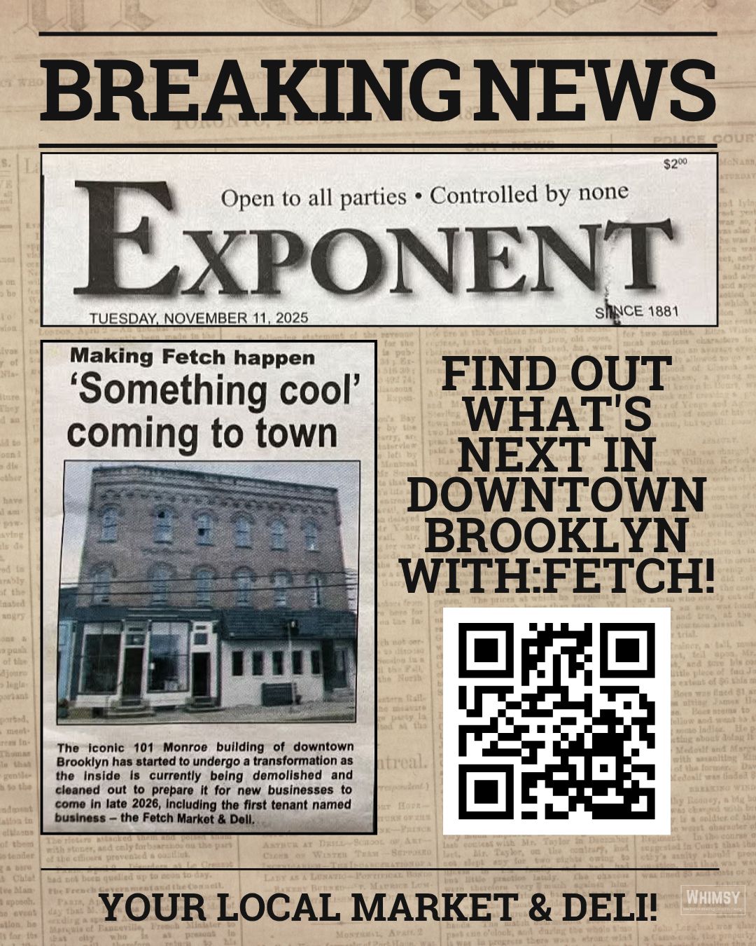 Fetch Market coming-soon announcement referencing The Exponent